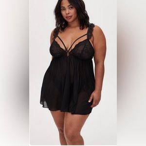 🆕❤️Torrid- Super Sexy Mesh Cap Sleeve Strappy Babydoll in Black